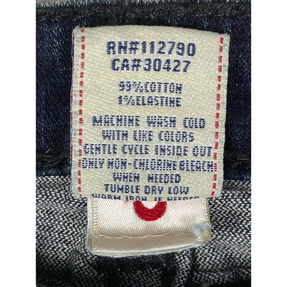 True Religion Womens 27 Jeans Distressed‎ Dark Blue Denim Low Rise Zipper Fly - Picture 12 of 15